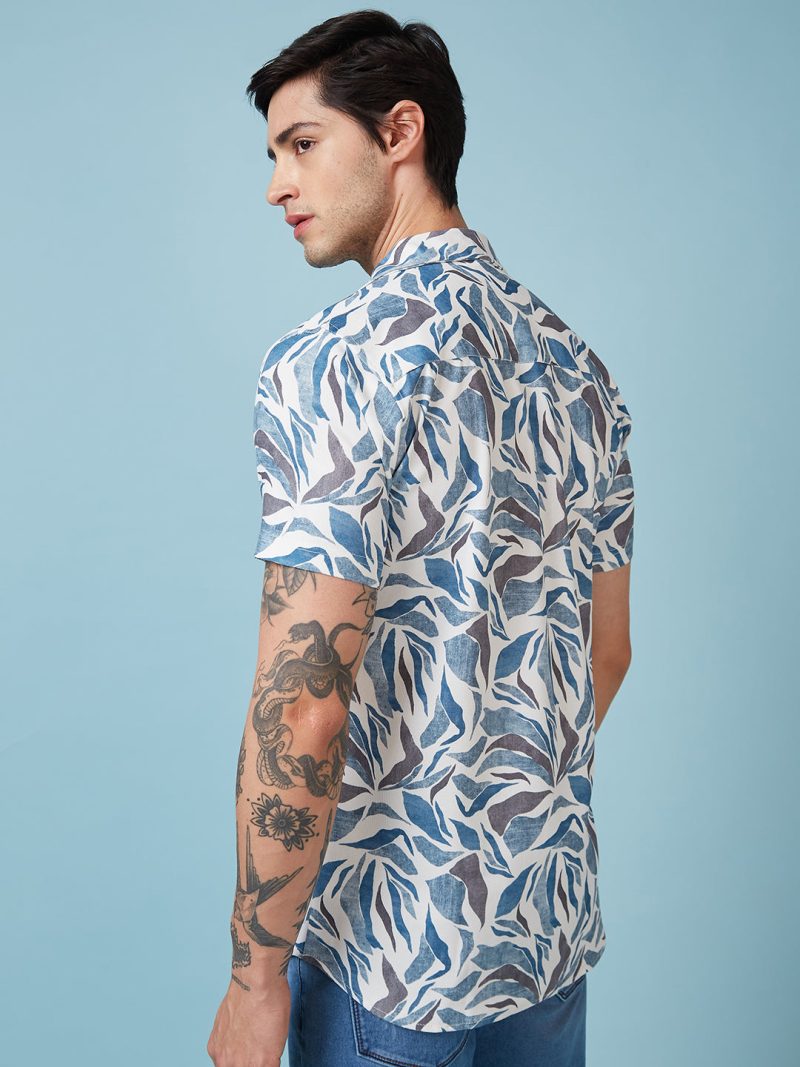 Status Quo Men'S Abstract Printed Half Sleeves Collared Neck Regular Fit Shirt