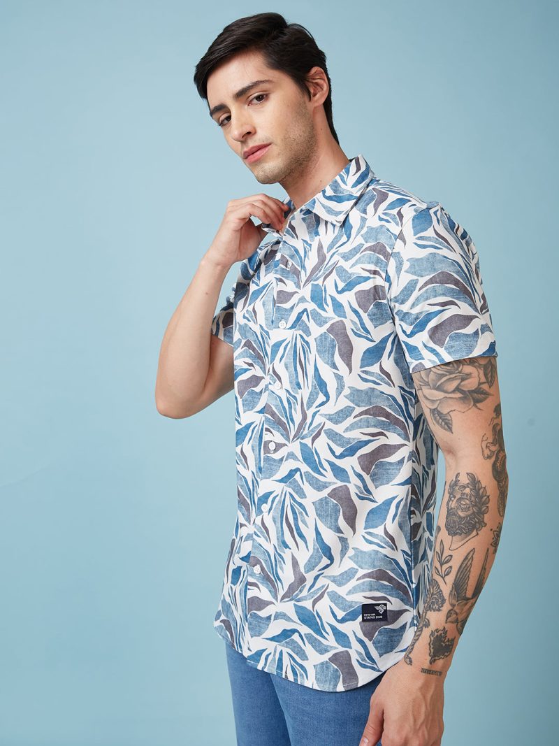 Status Quo Men'S Abstract Printed Half Sleeves Collared Neck Regular Fit Shirt