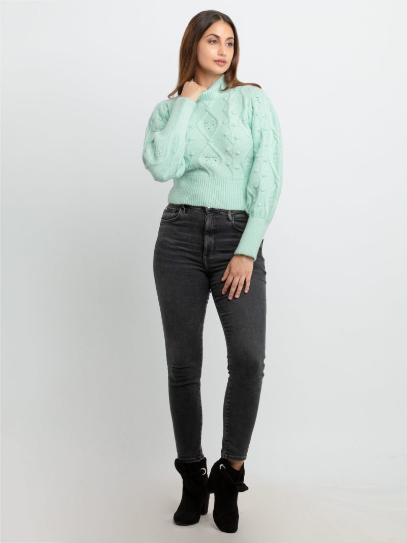 Womens Cable Knit Round Neck Sweater