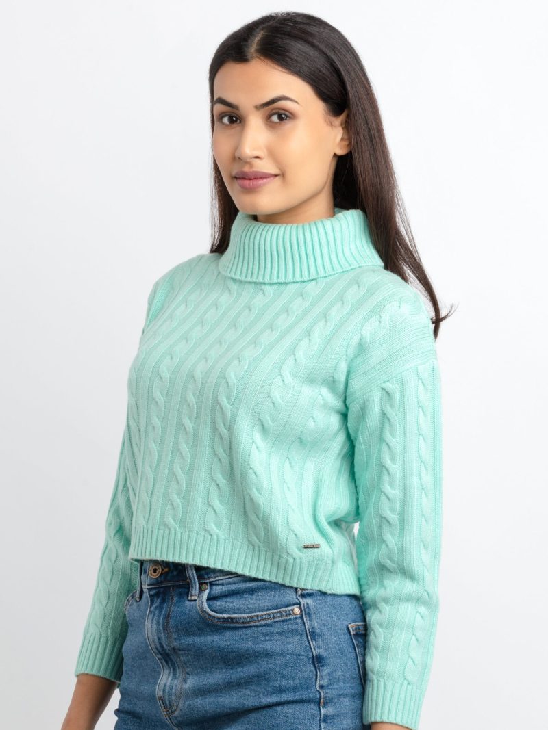 Womens Cable Knit Turtle Neck Sweater