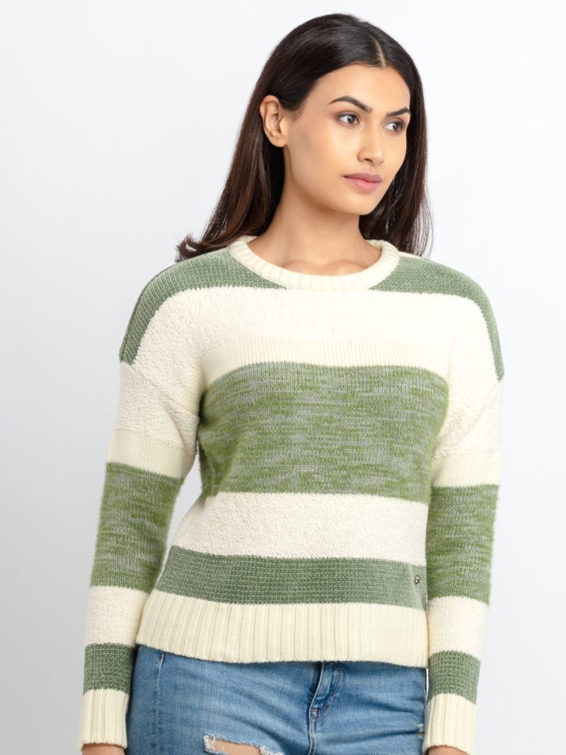 Womens Striped Round Neck Sweater