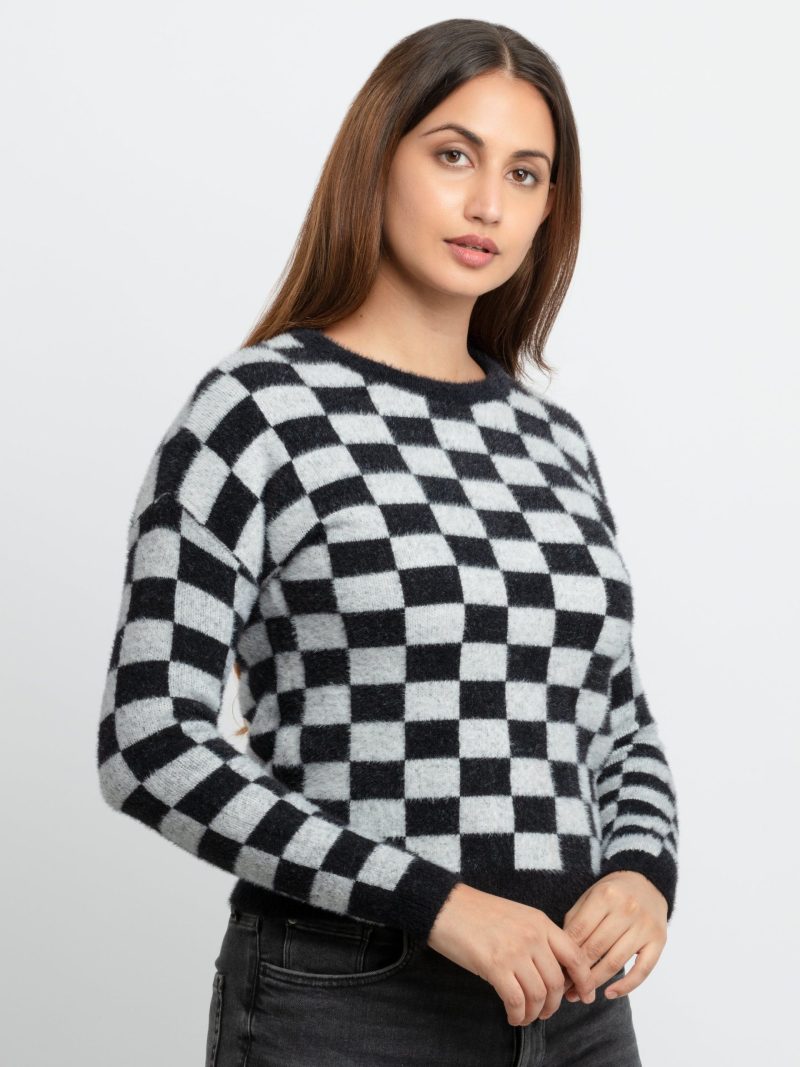 Womens Colour Blocking Round Neck Sweater