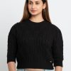 Womens Cable Knit Round Neck Sweater