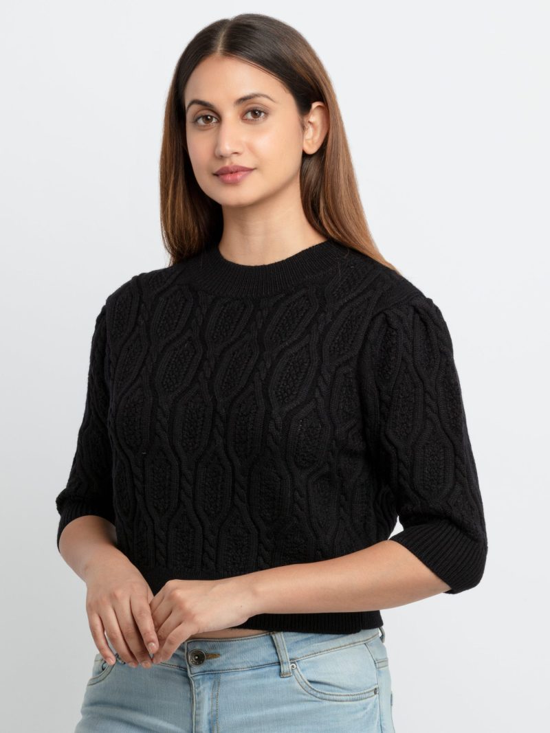 Womens Cable Knit Round Neck Sweater