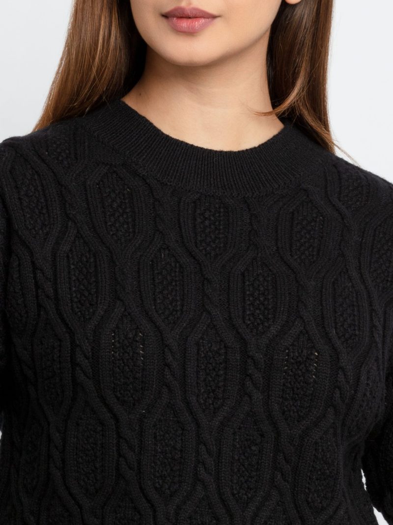 Womens Cable Knit Round Neck Sweater