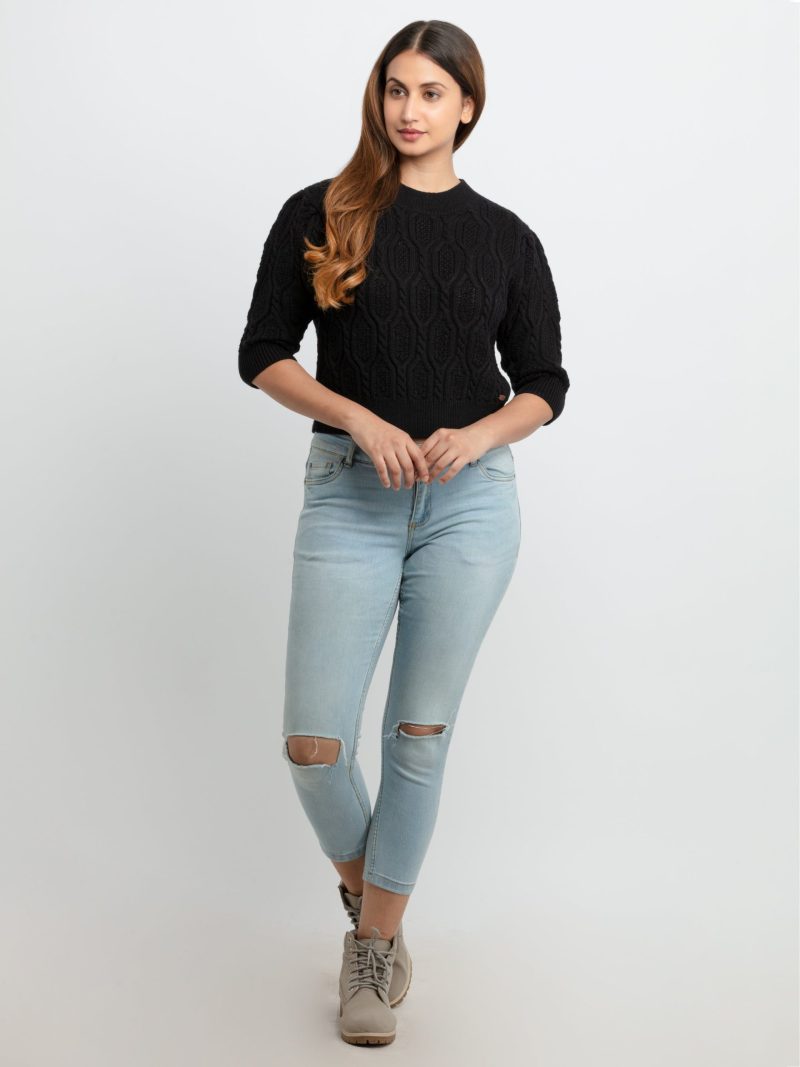 Womens Cable Knit Round Neck Sweater