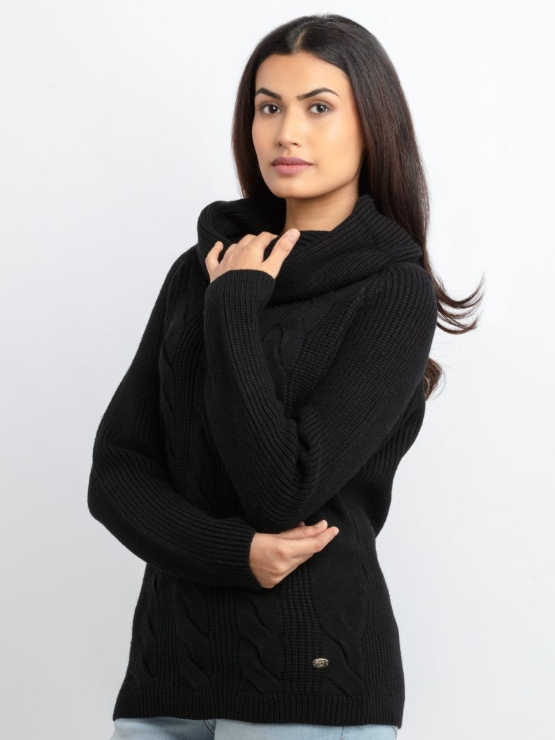 Womens Cable Knit Cowl Neck Sweater