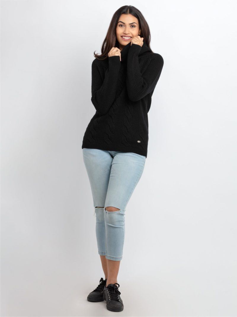 Womens Cable Knit Cowl Neck Sweater