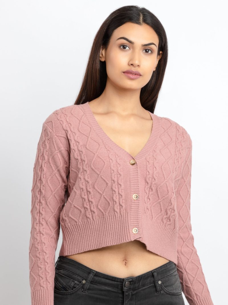Status Quo Womens Cable Knit V-Neck Sweater