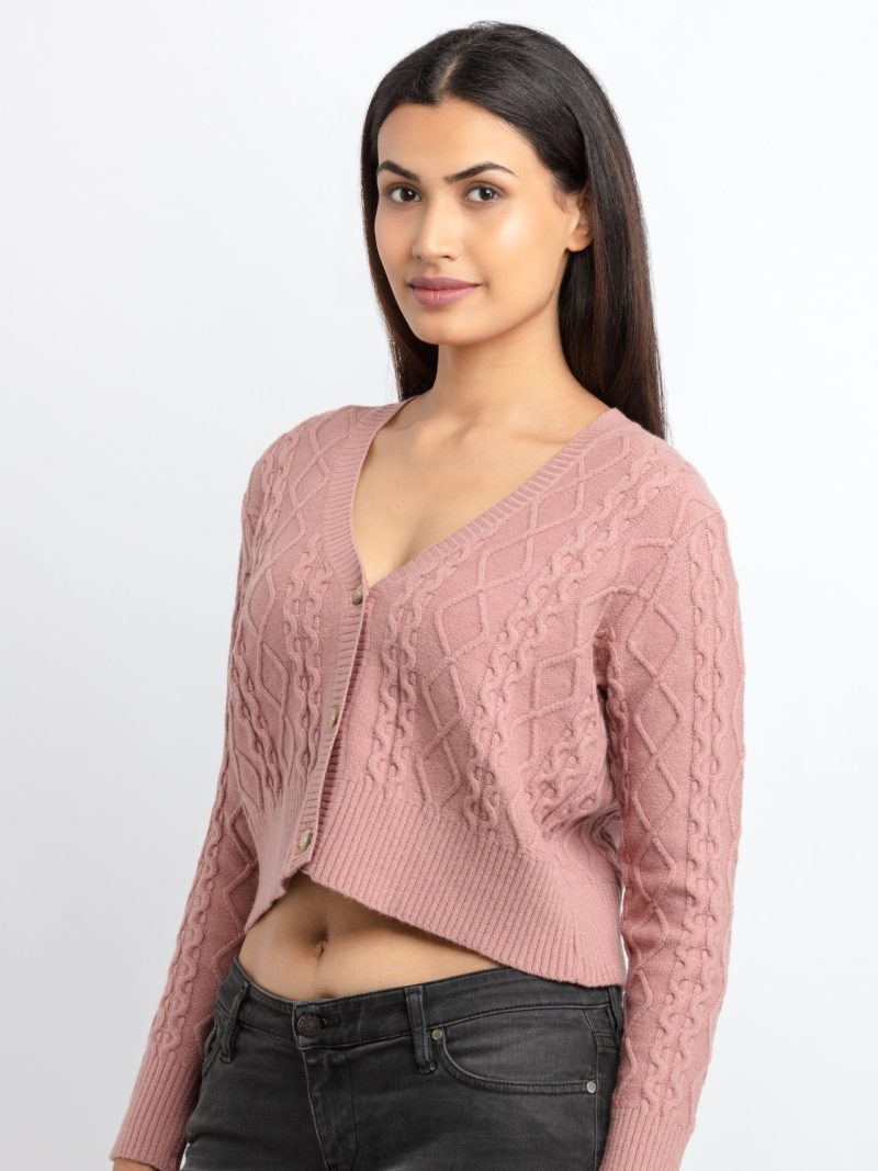 Status Quo Womens Cable Knit V-Neck Sweater