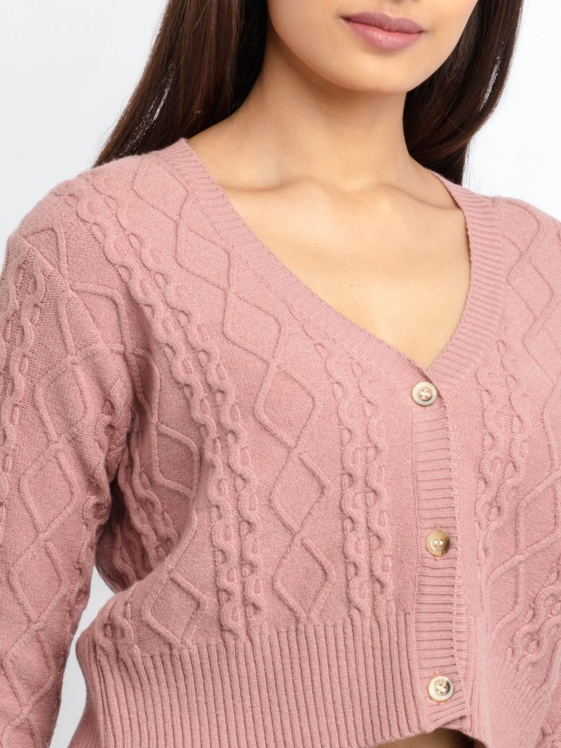 Status Quo Womens Cable Knit V-Neck Sweater