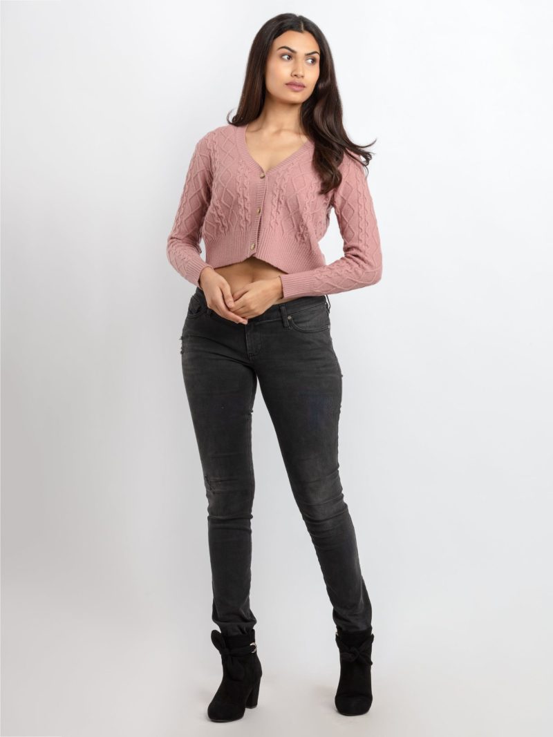 Status Quo Womens Cable Knit V-Neck Sweater