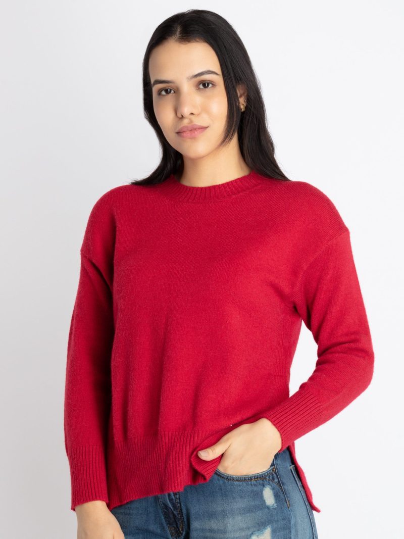 Womens Solid Round Neck Sweater