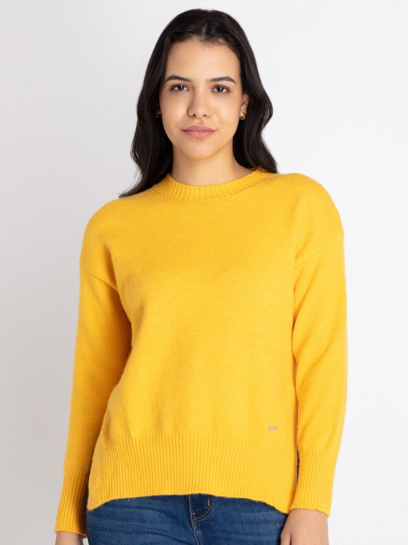 Womens Solid Round Neck Sweater