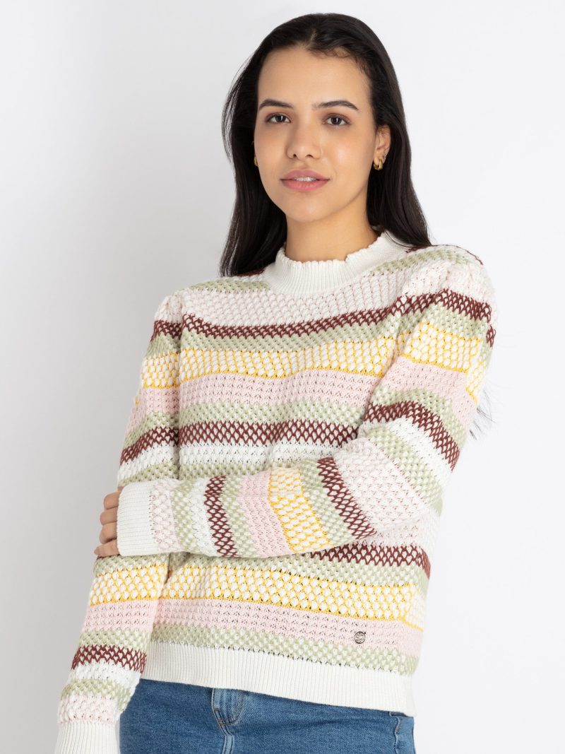 Womens Jacquard Round Neck Sweater