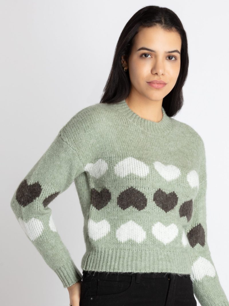 Womens Jacquard Round Neck Sweater