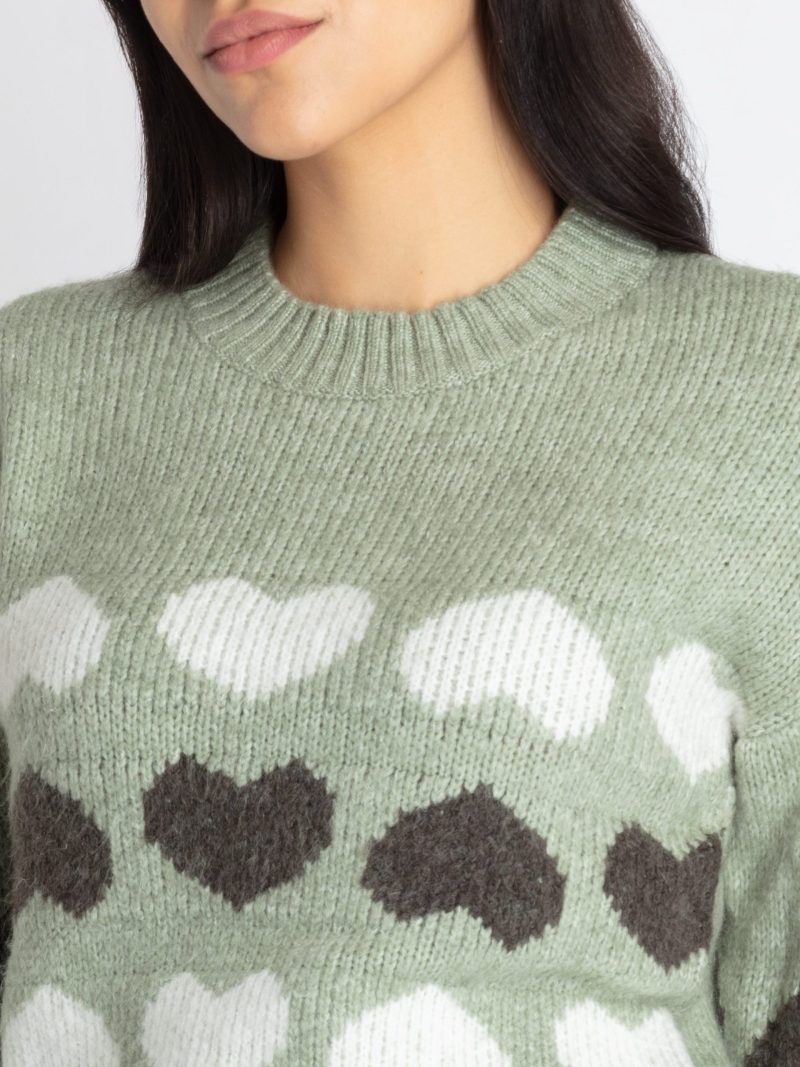 Womens Jacquard Round Neck Sweater
