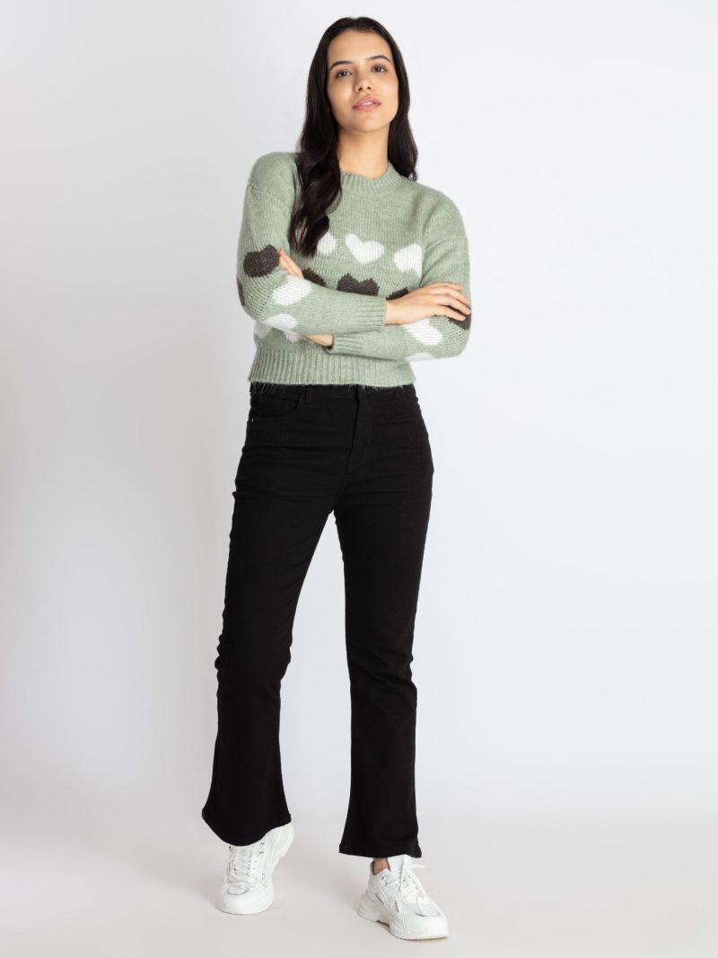 Womens Jacquard Round Neck Sweater