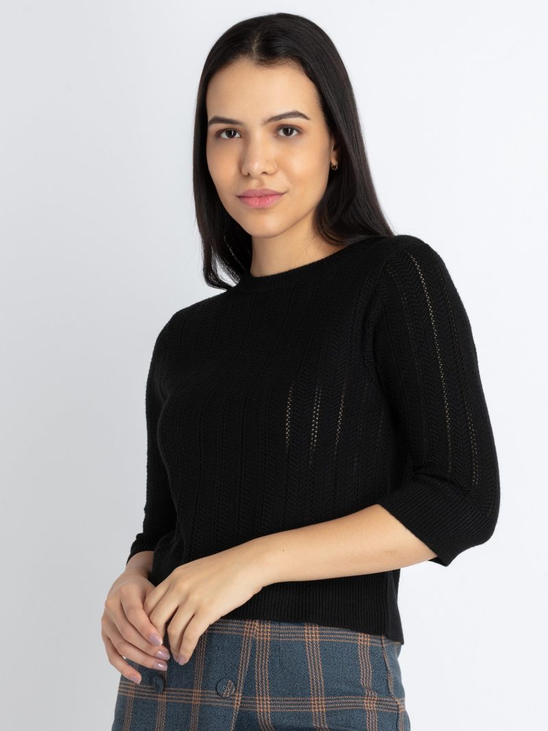 Womens Solid Round Neck Sweater