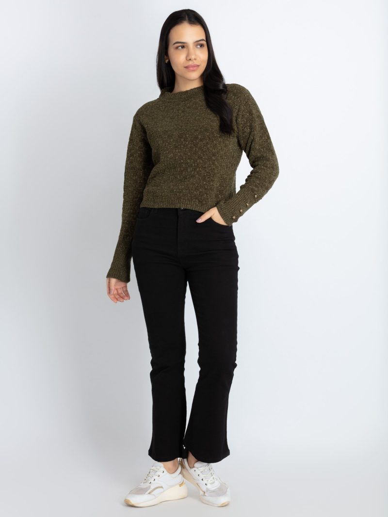 Womens Solid Round Neck Sweater