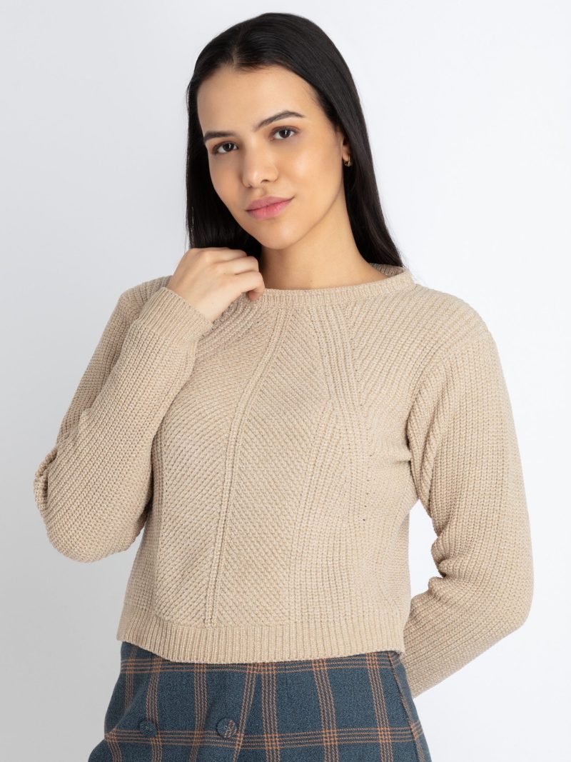 Womens Solid Round Neck Sweater