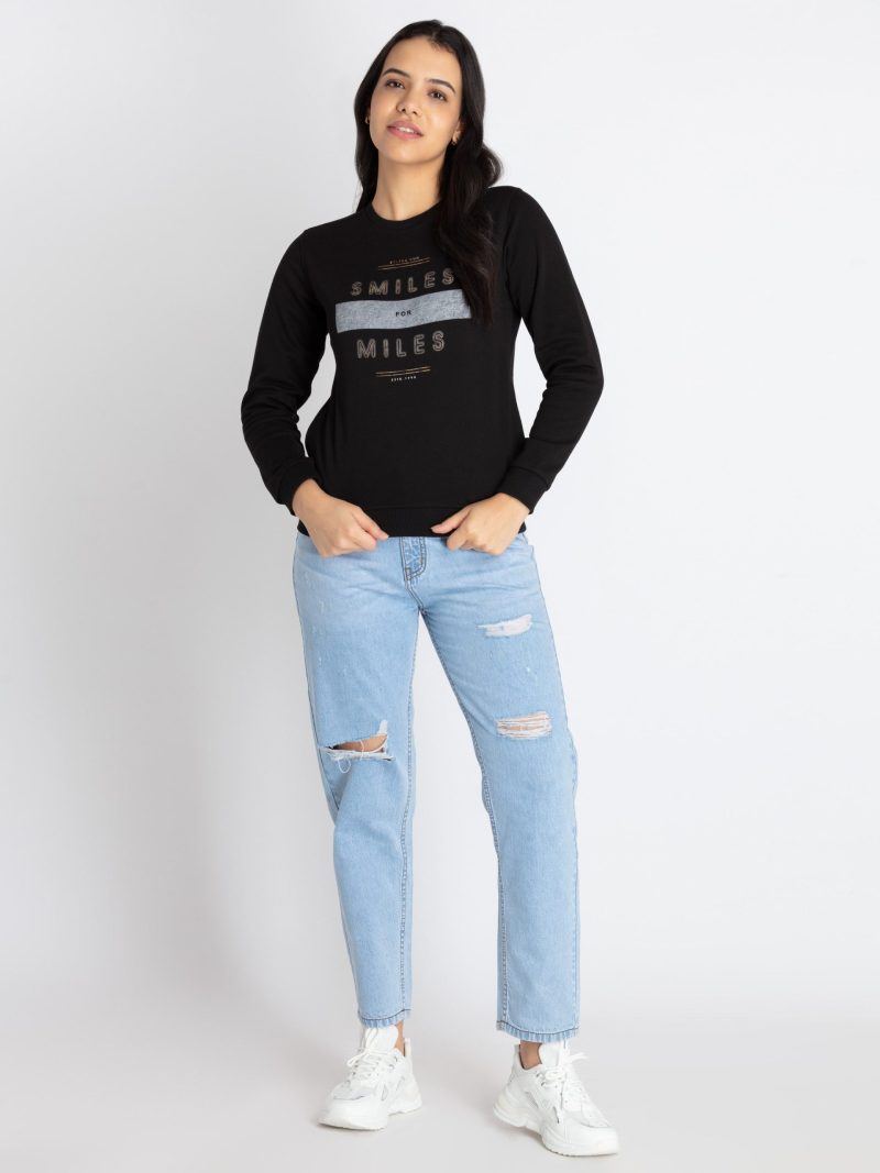 Womens Printed Round Neck Sweatshirt