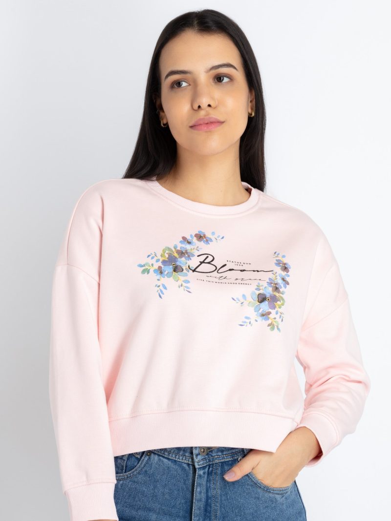 Womens Printed Round Neck Sweatshirt