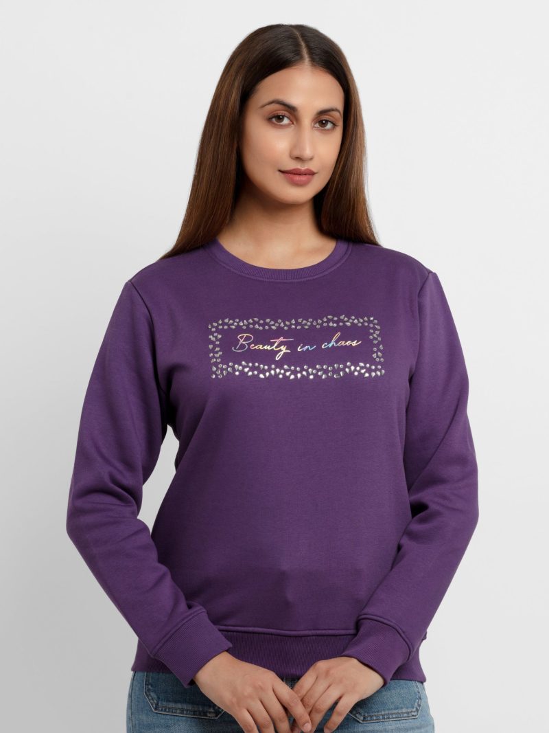 Womens Printed Round Neck Sweatshirt