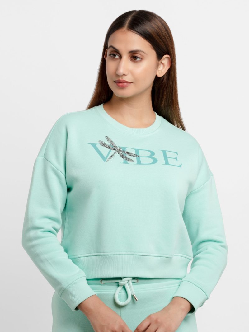 Womens Printed Round Neck Sweatshirt