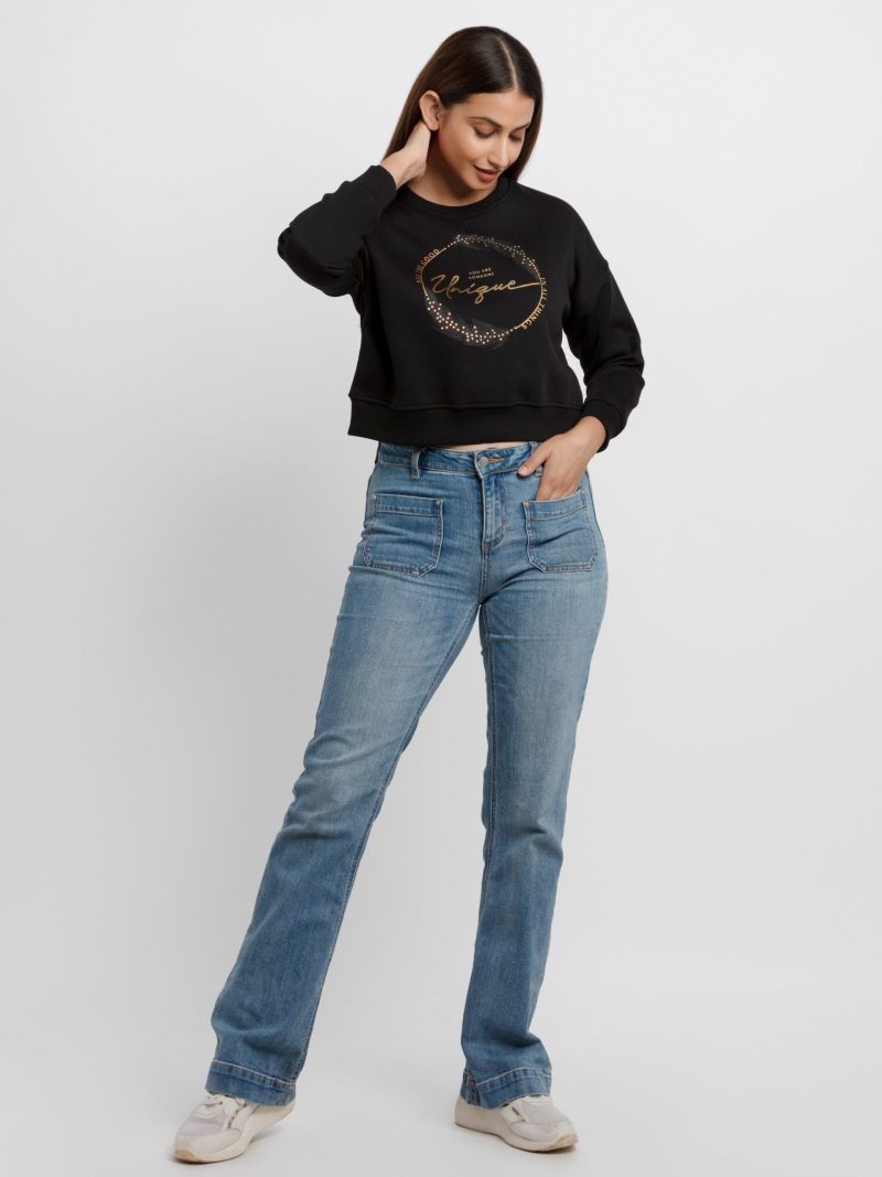 Womens Printed Round Neck Sweatshirt