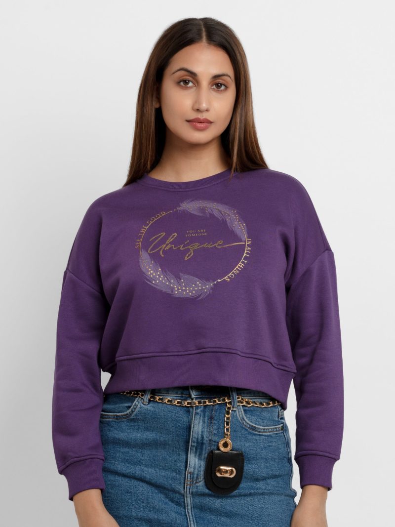 Womens Printed Round Neck Sweatshirt