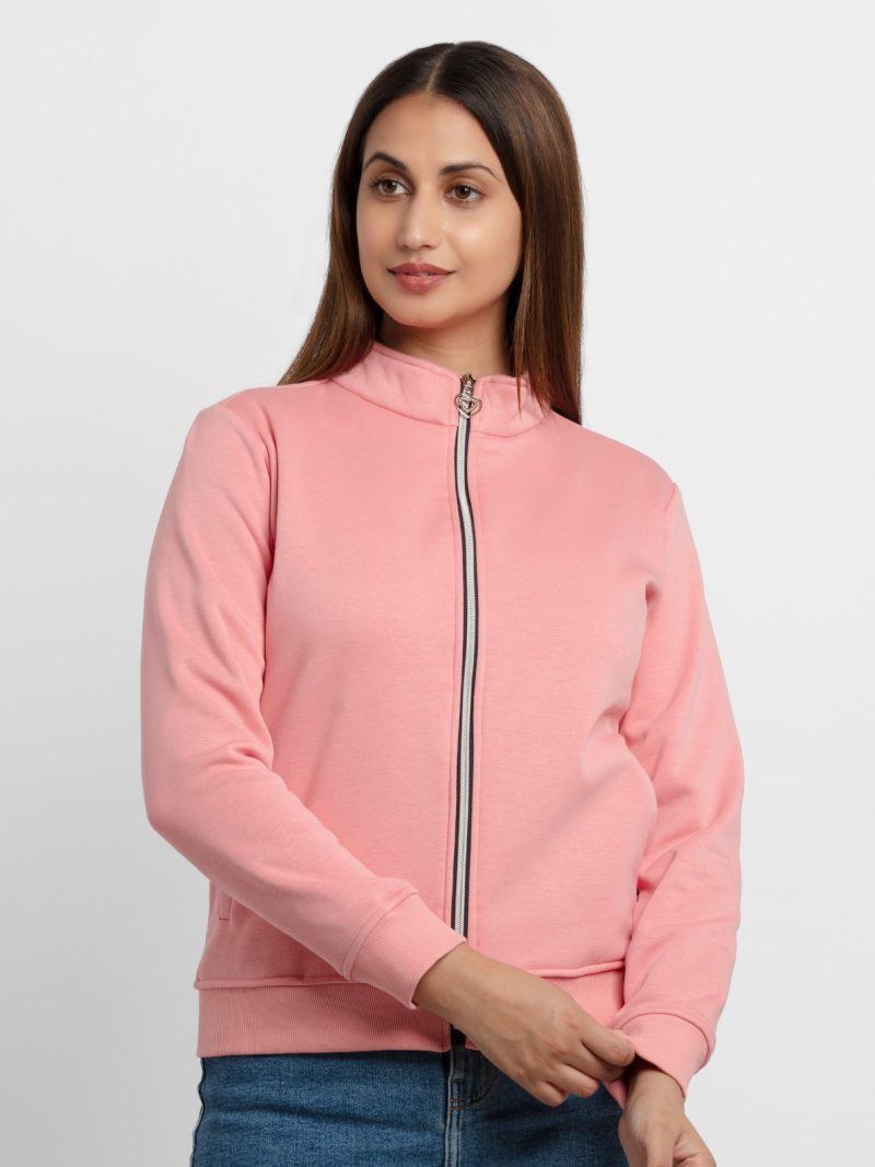 Womens Solid High Neck Sweatshirt
