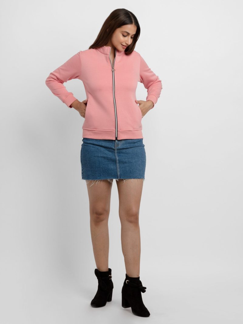 Womens Solid High Neck Sweatshirt