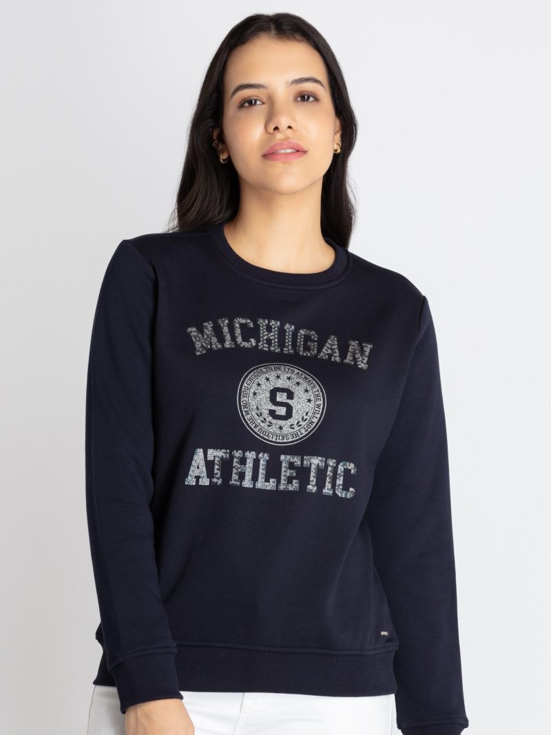 Womens Printed Round Neck Sweatshirt