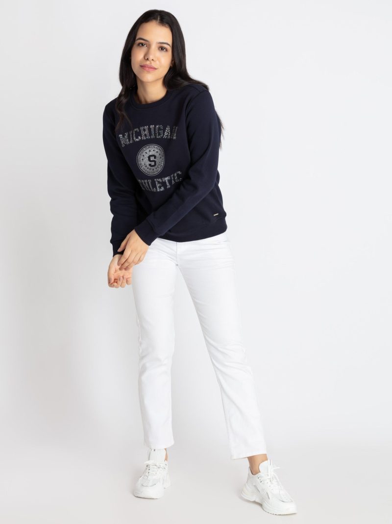 Womens Printed Round Neck Sweatshirt