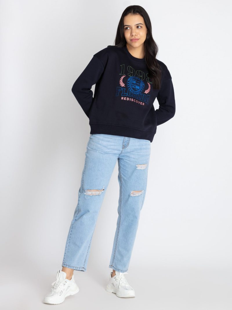 Womens Printed Round Neck Sweatshirt