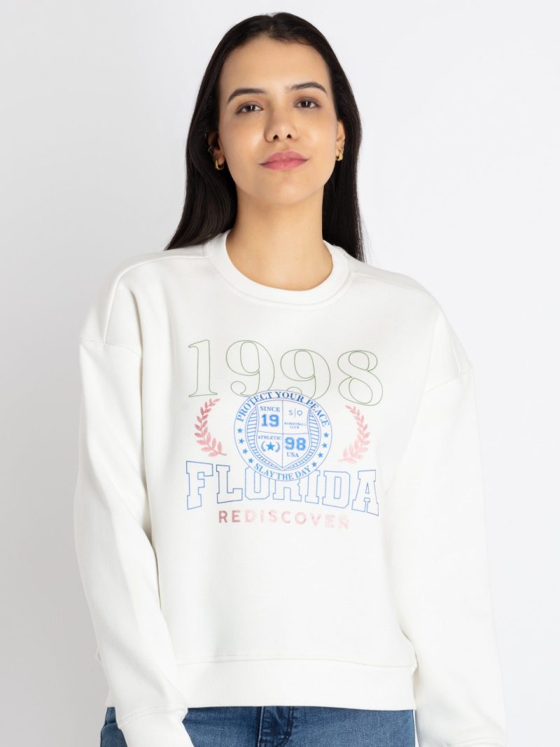 Womens Printed Round Neck Sweatshirt