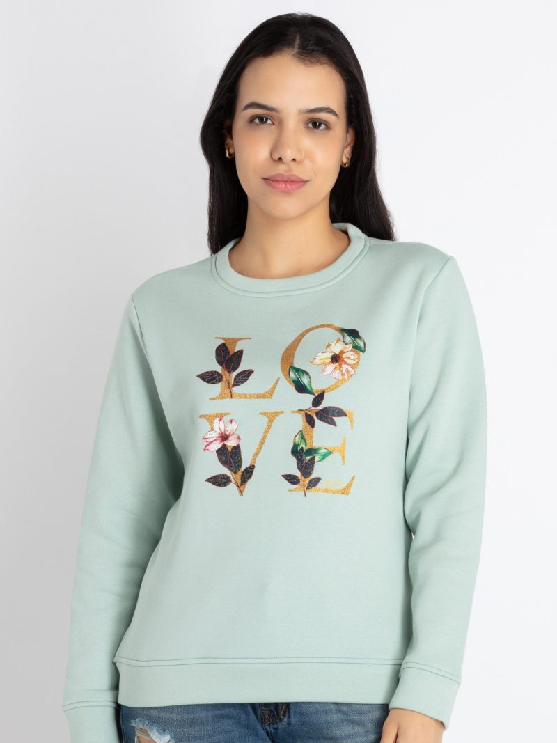 Womens Printed Round Neck Sweatshirt