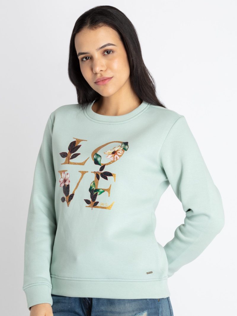 Womens Printed Round Neck Sweatshirt
