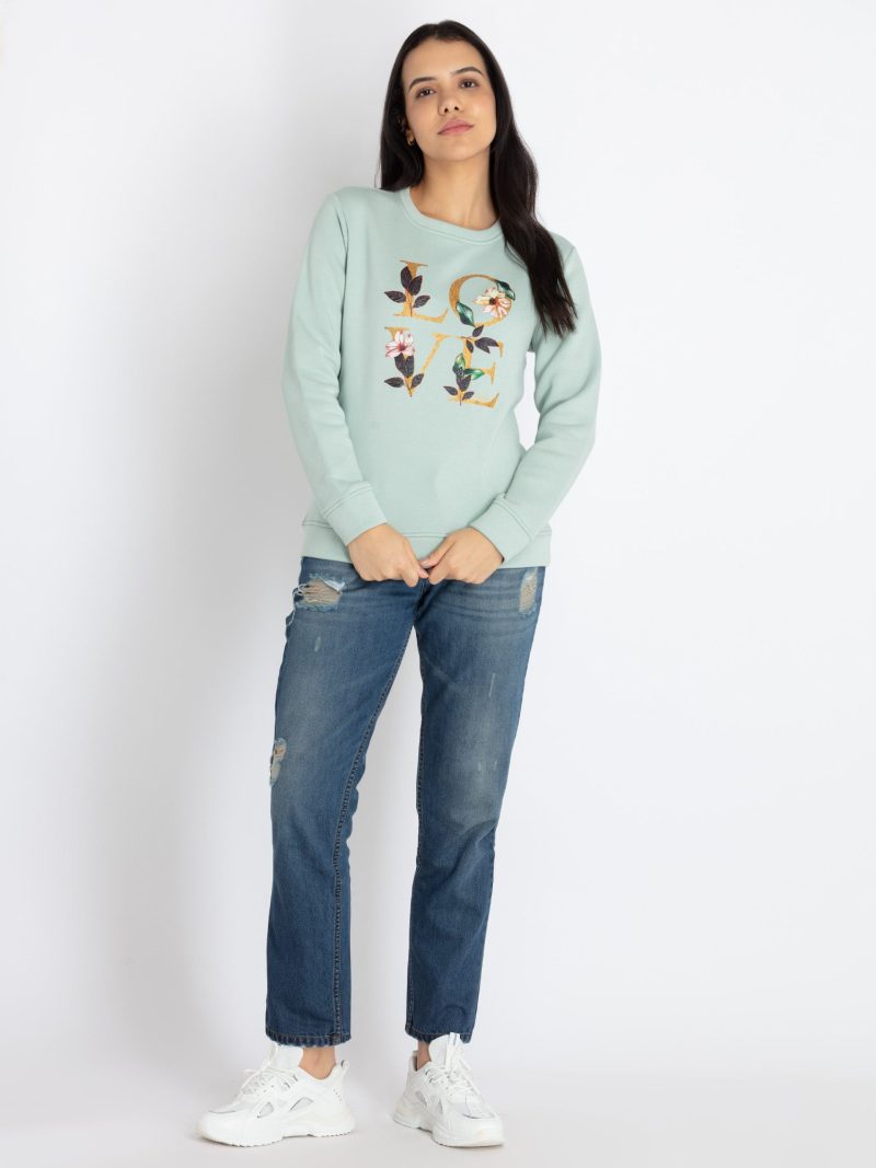 Womens Printed Round Neck Sweatshirt