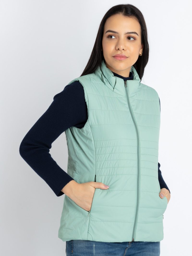 Womens Quilted Sleeveless Jacket With Detachable Hood