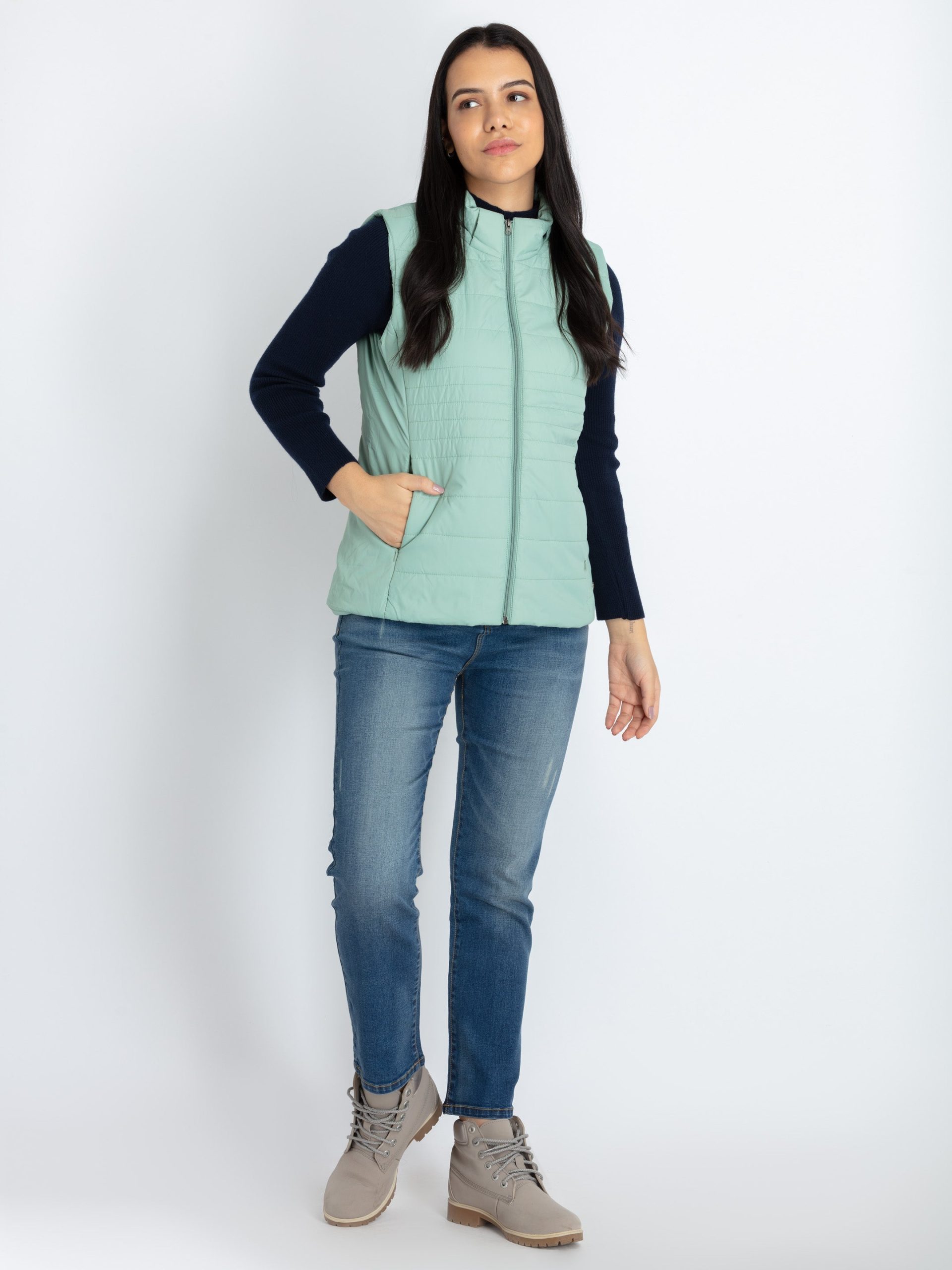 Womens Quilted Sleeveless Jacket With Detachable Hood