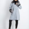 Womens Solid Long Coat With Detachable Fur Collar