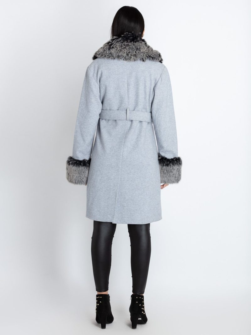 Womens Solid Long Coat With Detachable Fur Collar