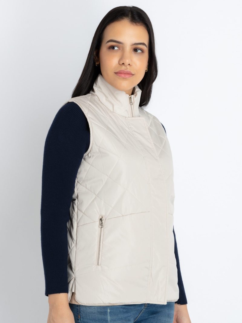 Womens Quilted High Neck Sleeveless Jacket