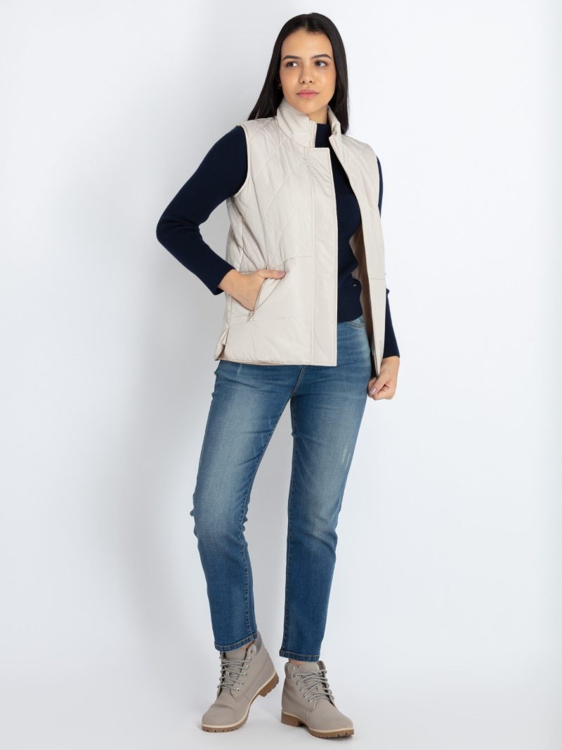 Womens Quilted High Neck Sleeveless Jacket