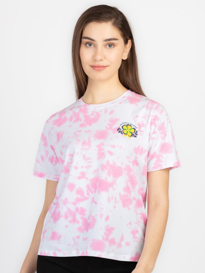 Womens Front & Back Print Round Neck T-Shirt