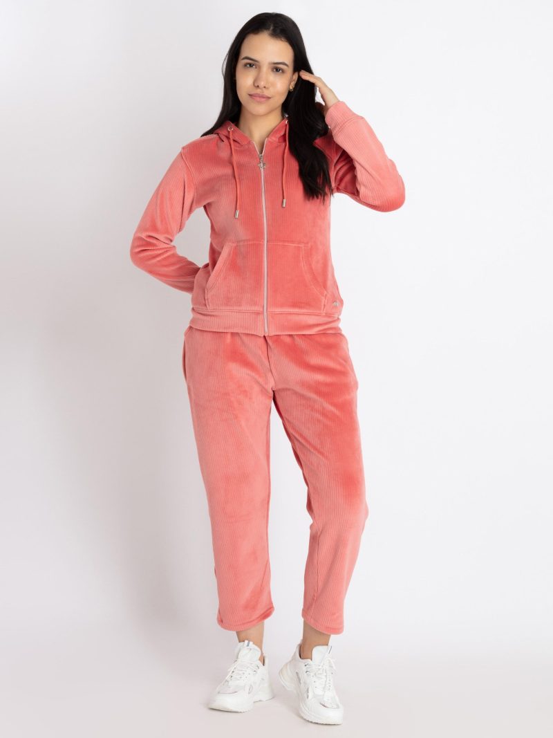 Womens Solid Zipper Tracksuit