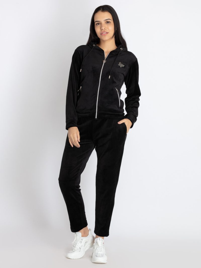 Status Quo Womens Solid Zipper Tracksuit With Self Design