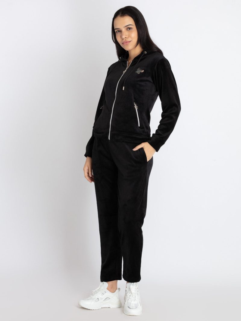Status Quo Womens Solid Zipper Tracksuit With Self Design